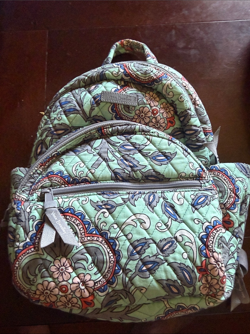 Vera Bradley Mini Mint Floral Paisley Quilted Backpack